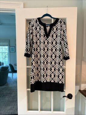 Jude Connally Black & White Geometric Midi Dress